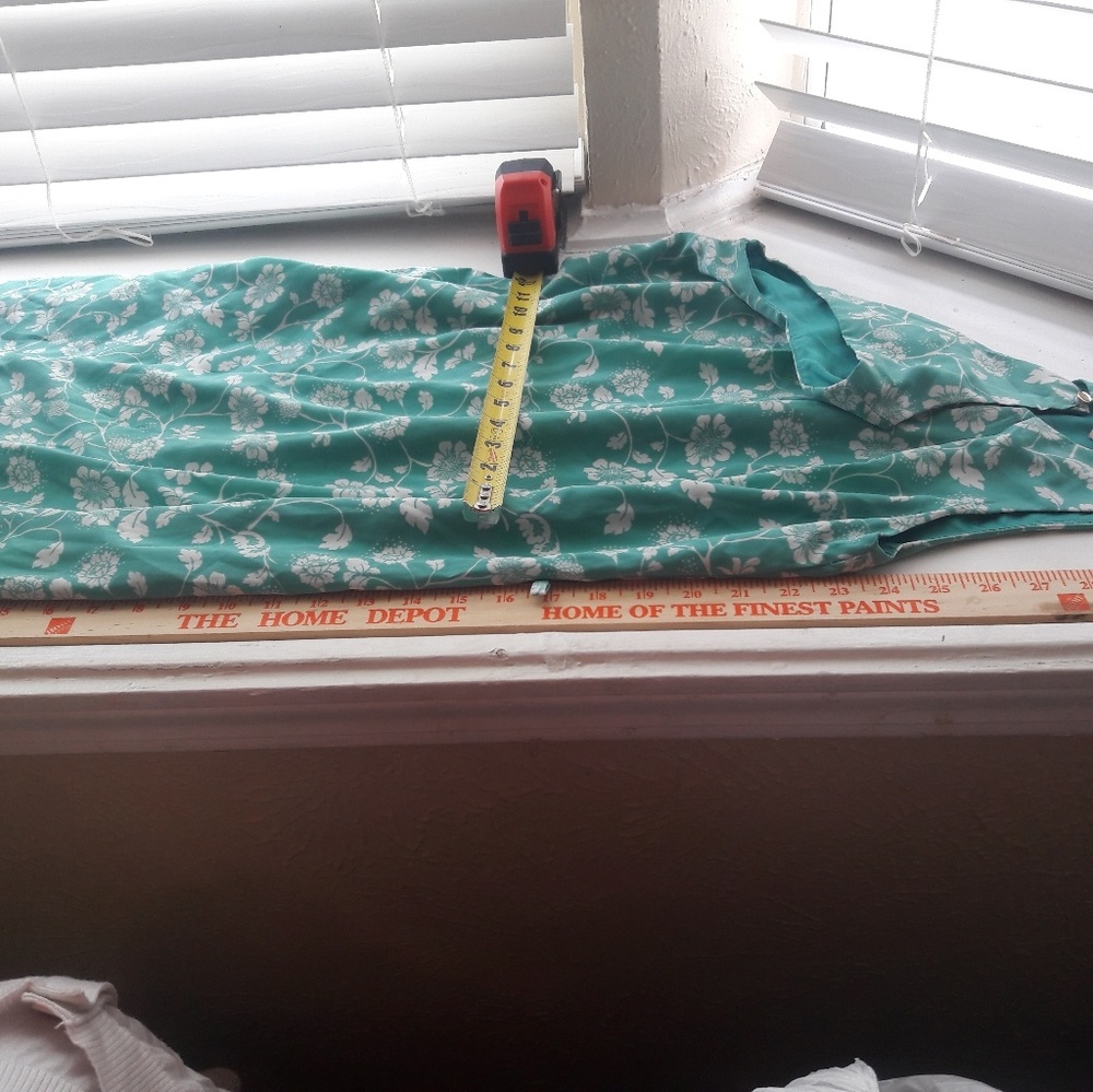 Green blue with white flowers dress very cute